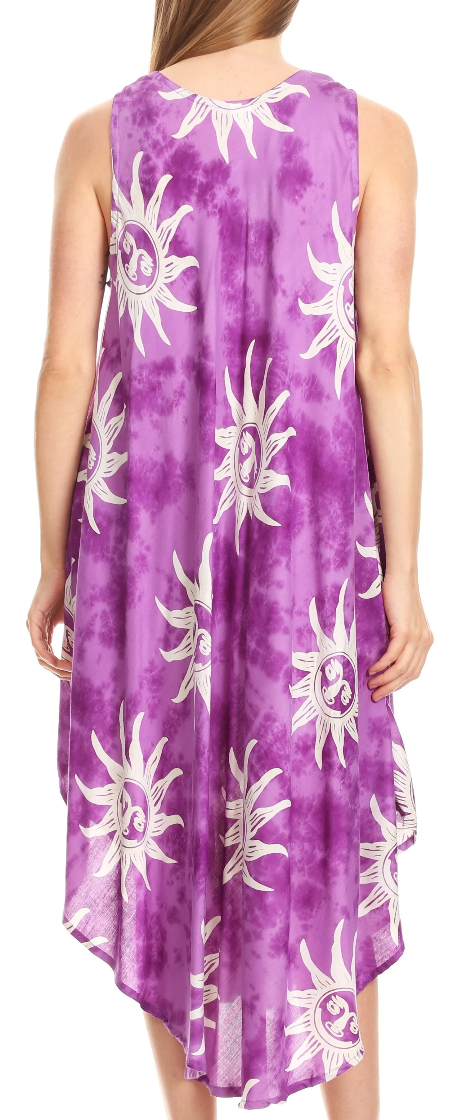 Sakkas Amanda Tie-dye Batik Summer Tank Mid Dress Relax Fit and Soft