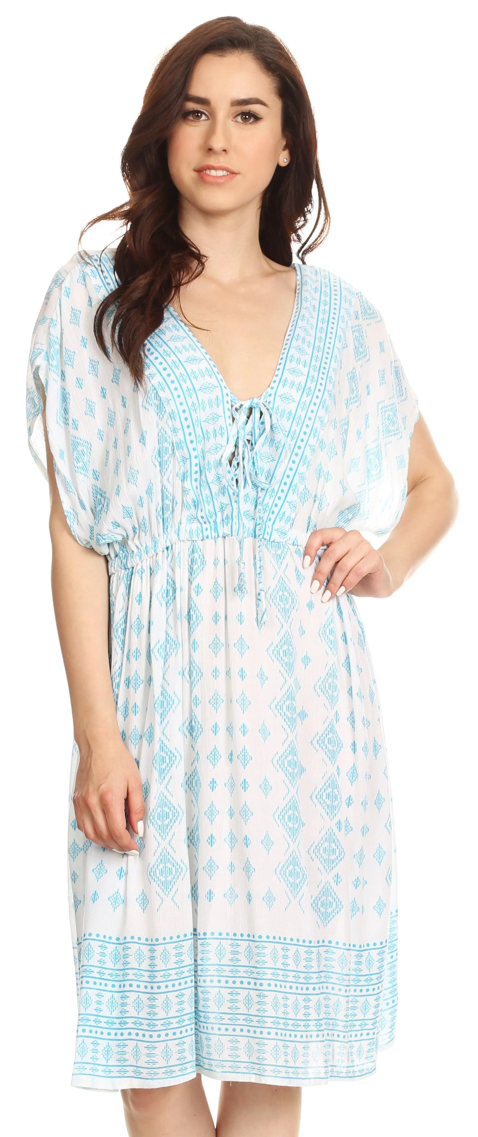 Sakkas Denika Aztec Print Summer Midi Dress Cover-up with V Neck