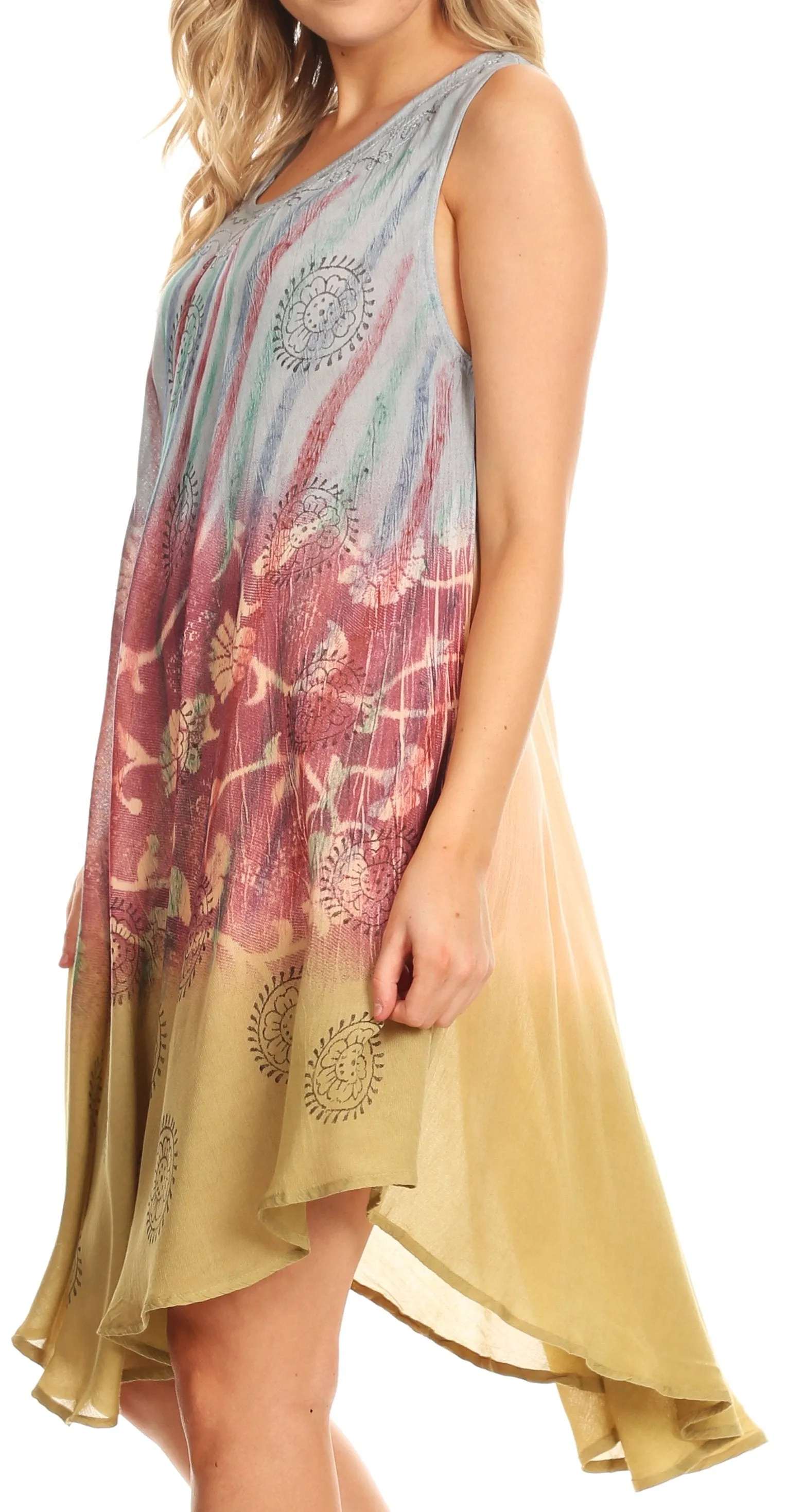 Sakkas Marina Dip Dyed Floral Batik Short Sleeve Dress / Cover Up