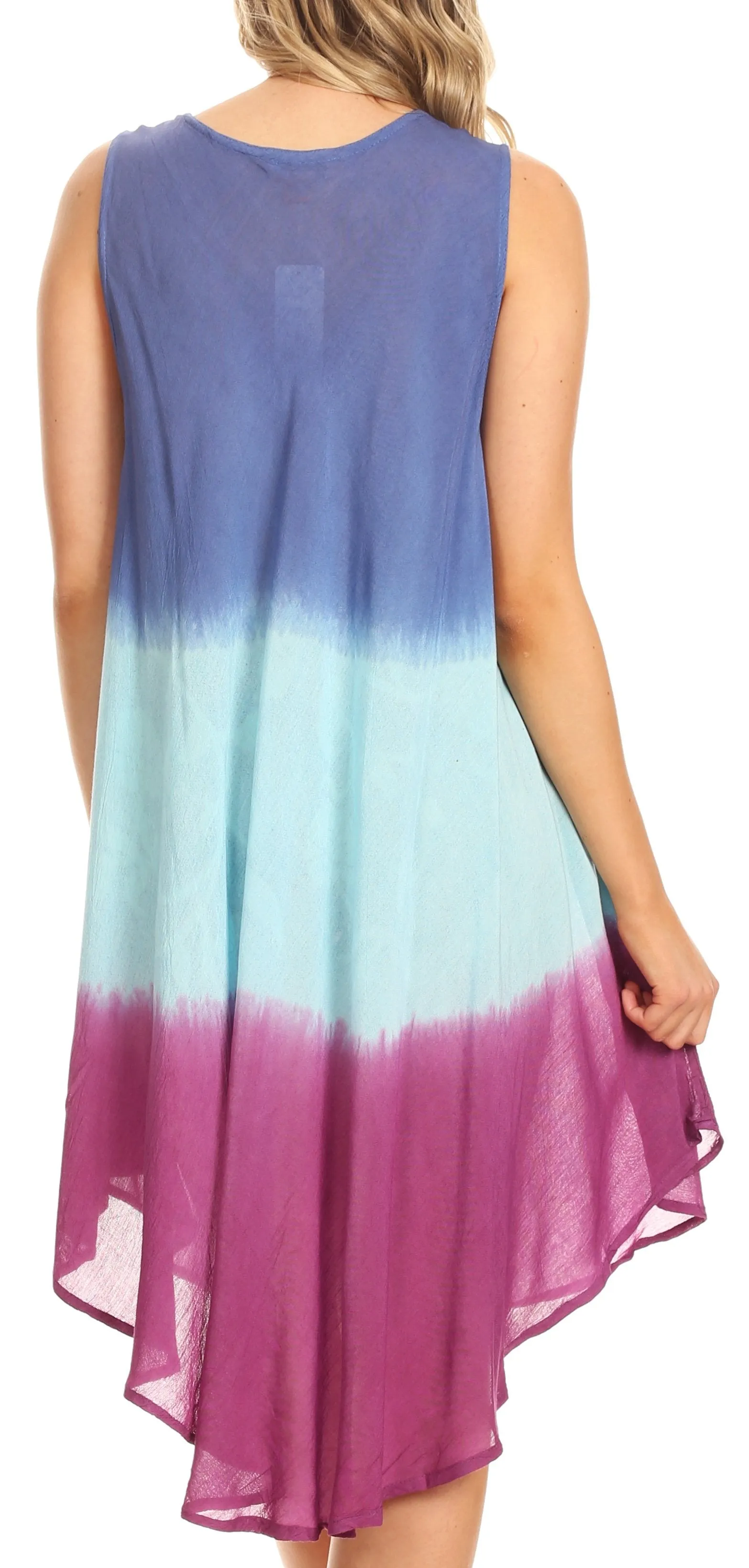 Sakkas Marina Dip Dyed Floral Batik Short Sleeve Dress / Cover Up