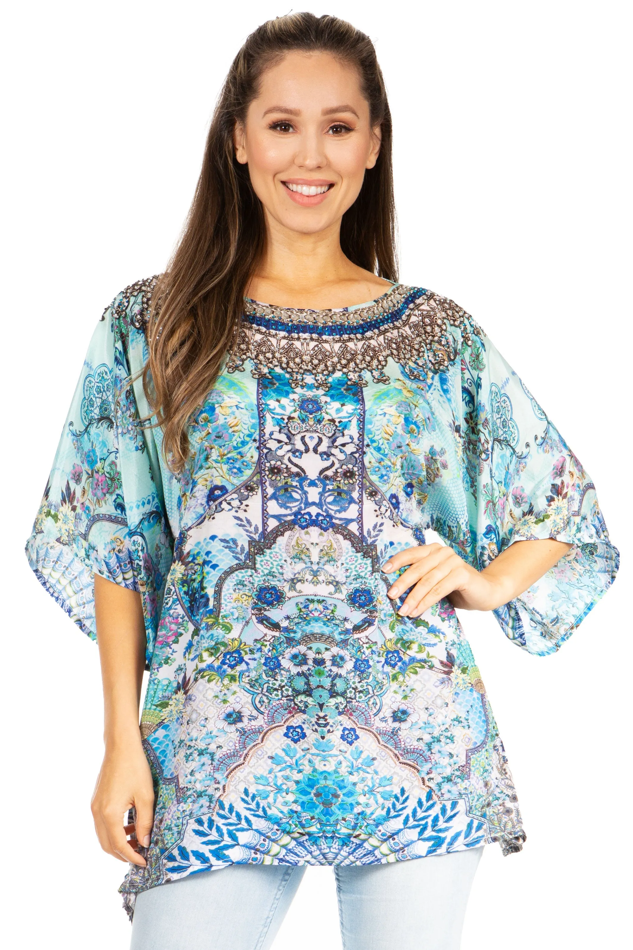 Sakkas Marina Floral Women's Blouse - Short Sleeve Tunic