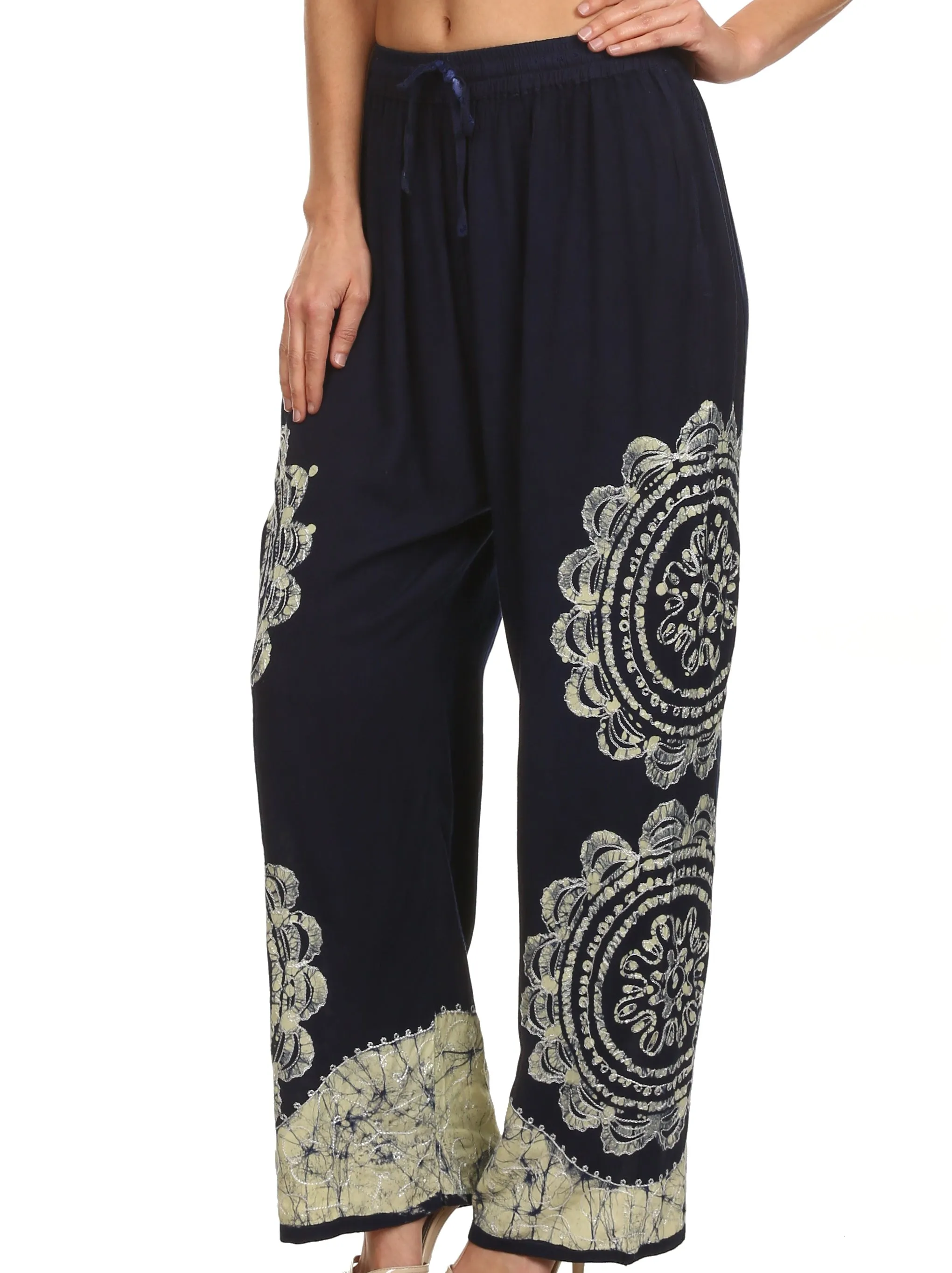 Sakkas Mase Floral Embroidered Adjustable Wide Leg Palazzo Pant