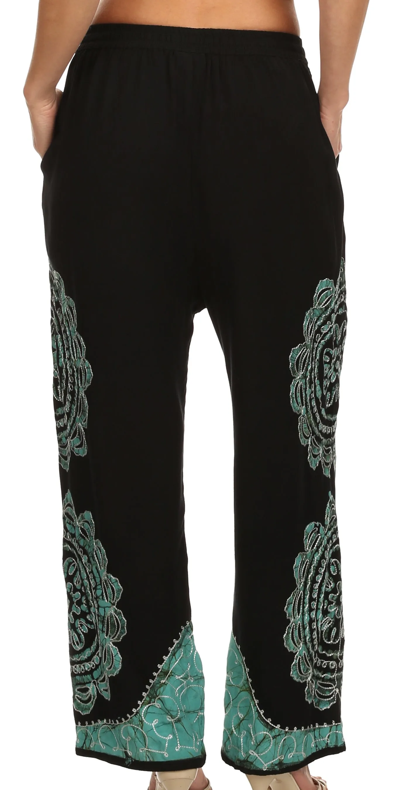 Sakkas Mase Floral Embroidered Adjustable Wide Leg Palazzo Pant