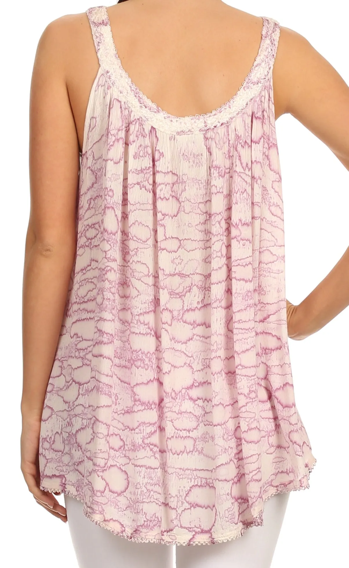 Sakkas Rachel Verigated Embroidered neck Picot trim Tank top