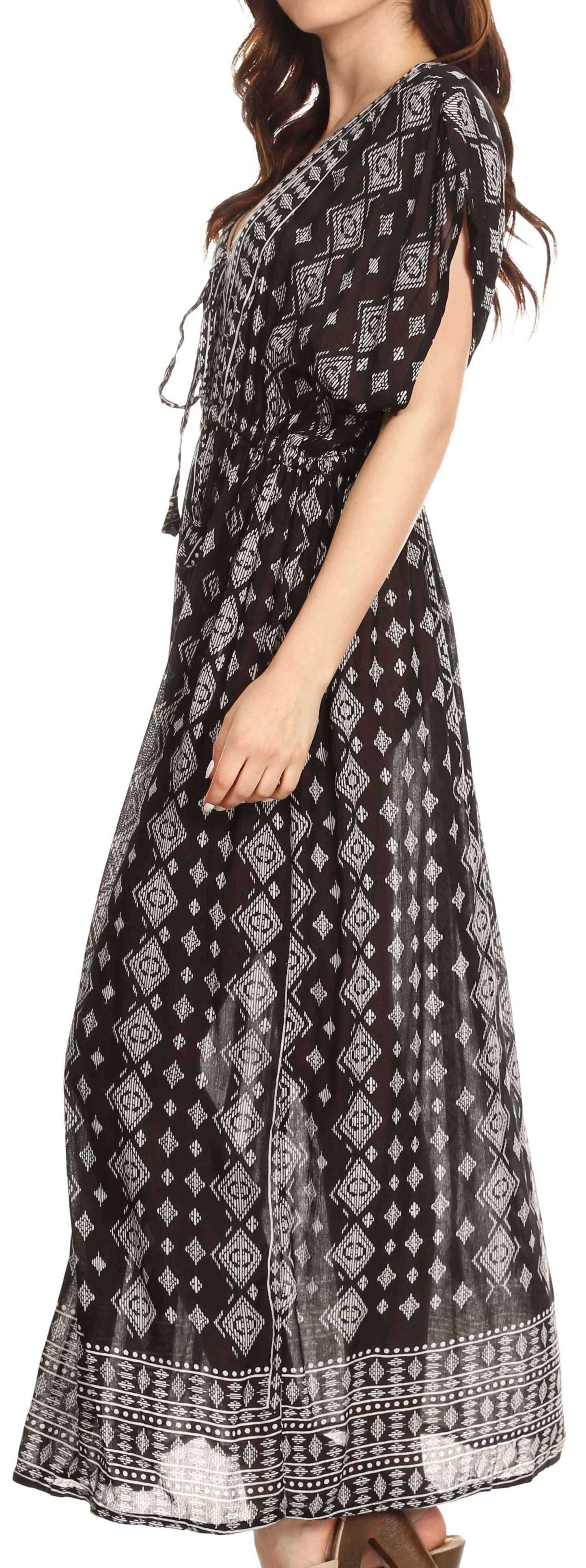 Sakkas Sofia Aztec Print V-neck Caftan Summer Long  Maxi Dress