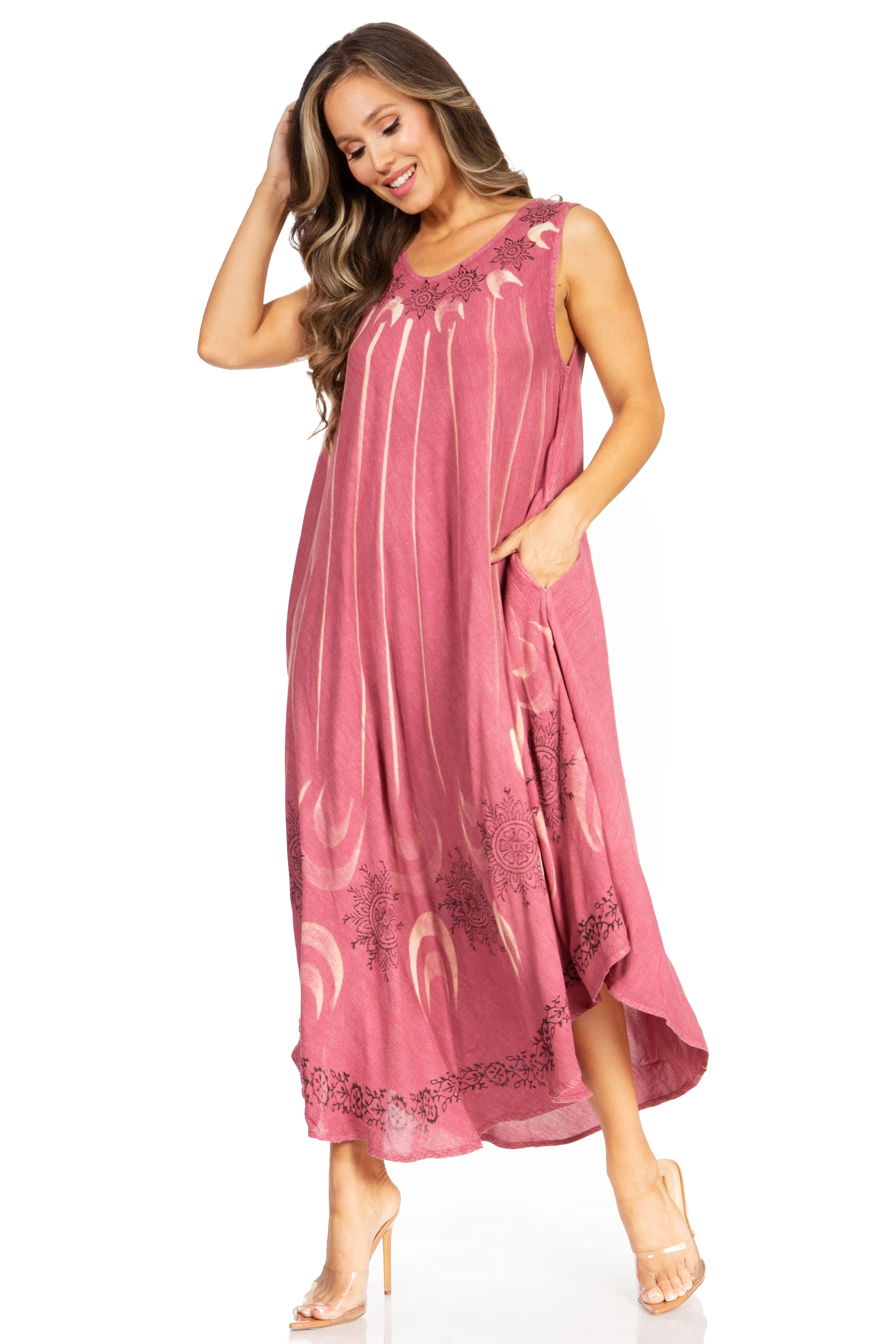 Sakkas Starlight Fourth Women's Tie Dye Caftan Tank Dress/Cover Up  Beach Kaftan