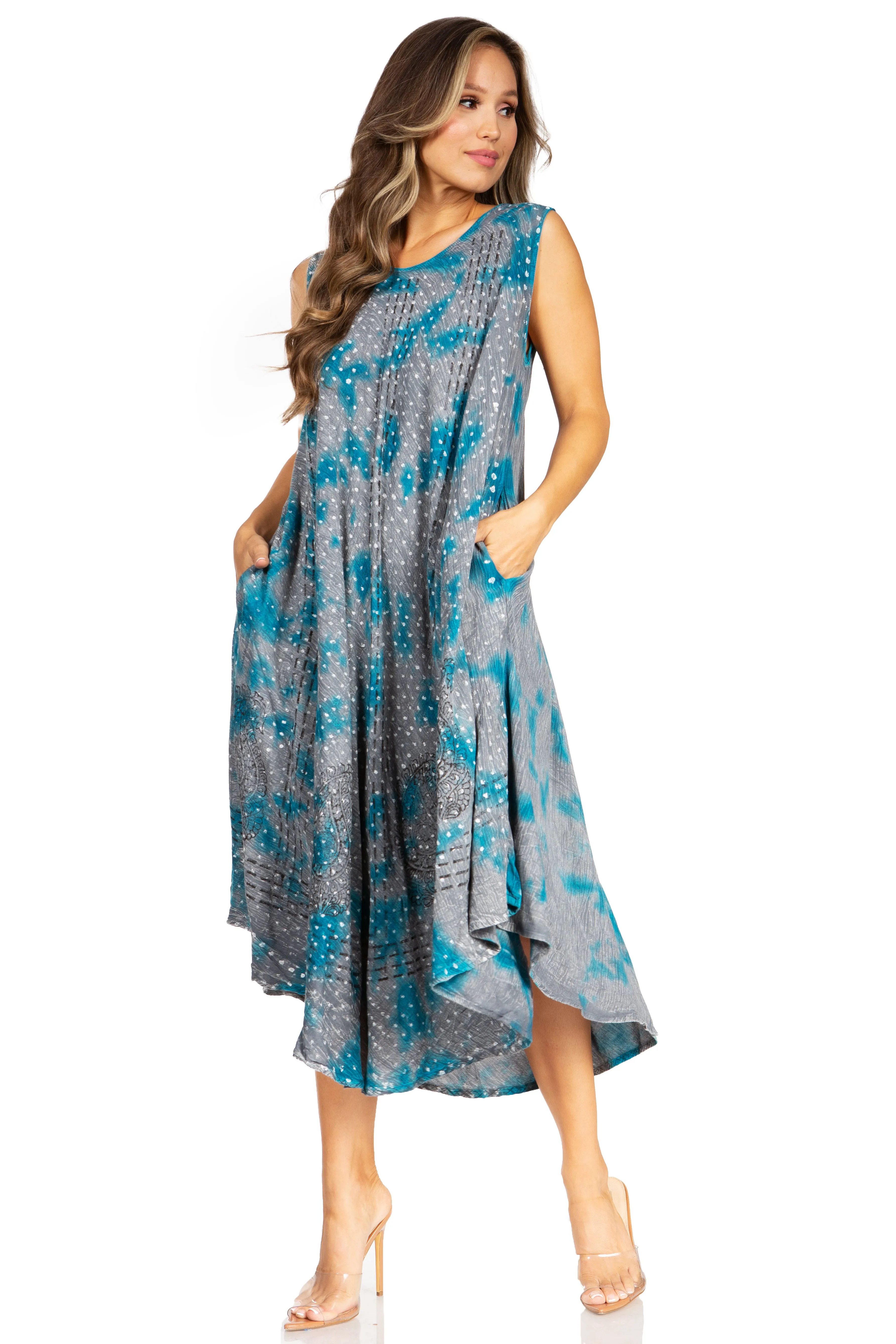 Sakkas Starlight Fourth Women's Tie Dye Caftan Tank Dress/Cover Up  Beach Kaftan