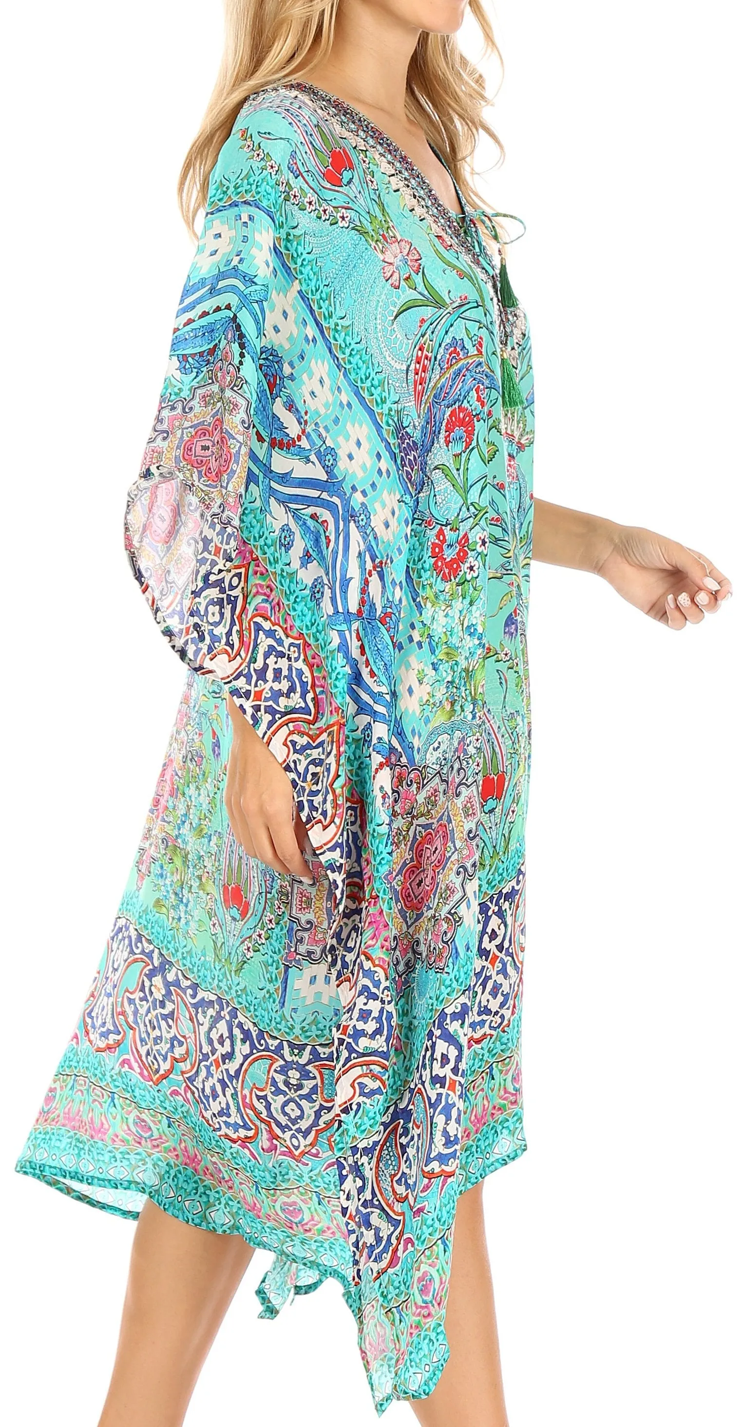 Sakkas Zeni Women's Short sleeve V-neck Summer Floral Print Caftan Dress Cover-up