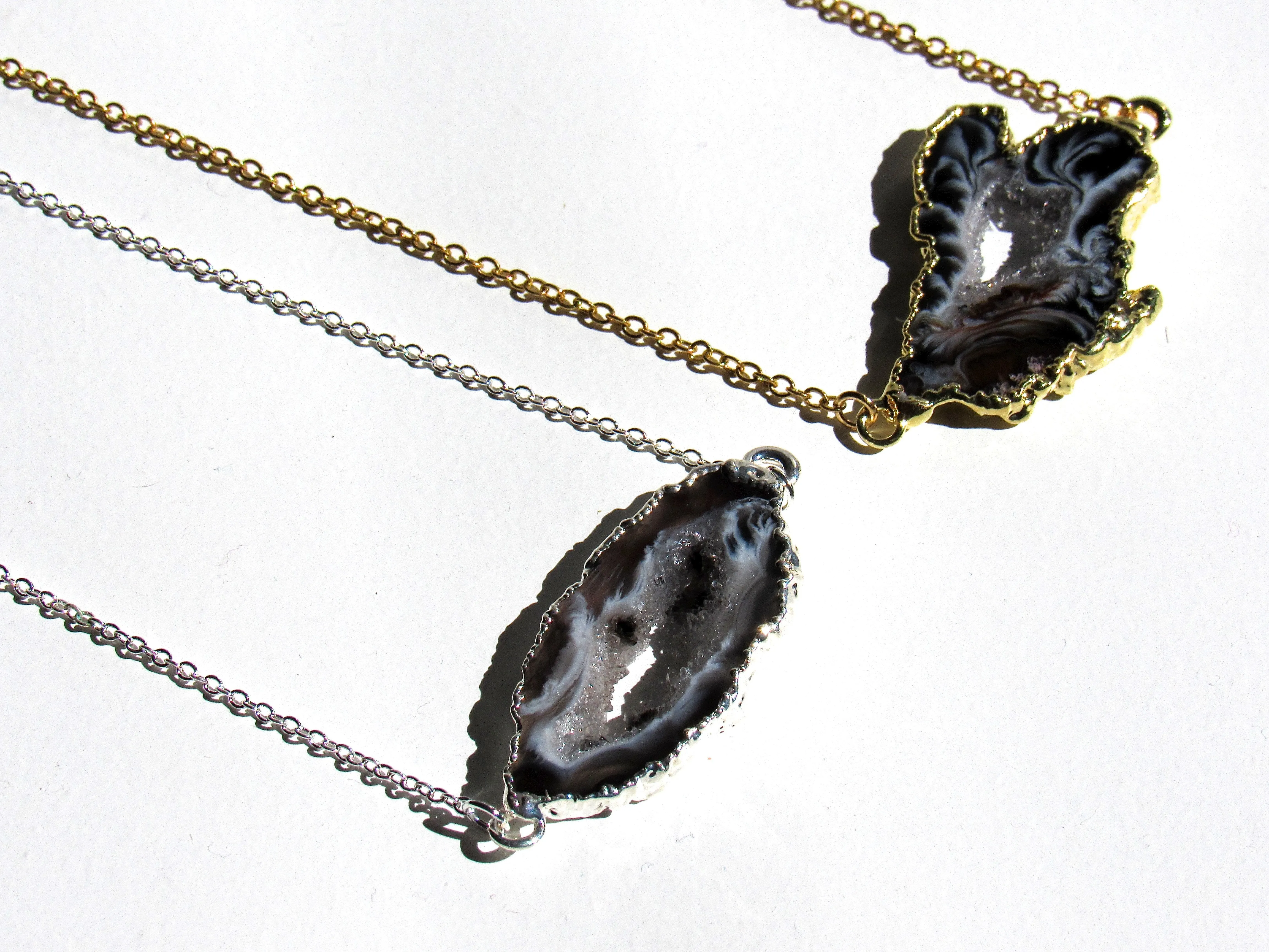 Silver Dipped Geode Slice Necklaces