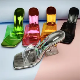 Transparent Heel Colorful  PVC High Heel Mules