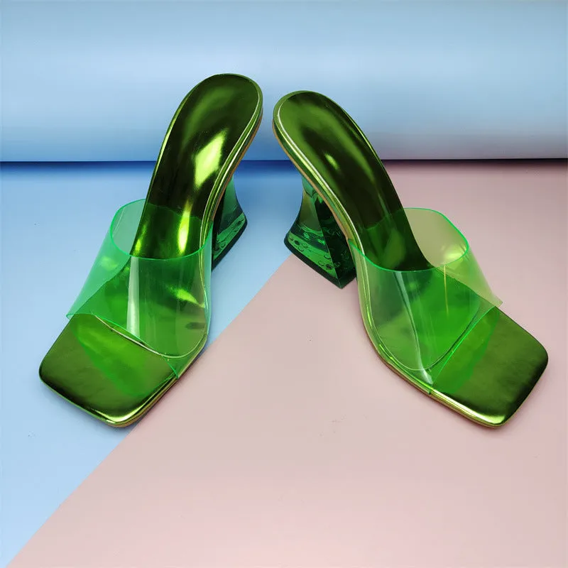 Transparent Heel Colorful  PVC High Heel Mules