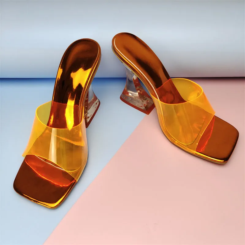 Transparent Heel Colorful  PVC High Heel Mules