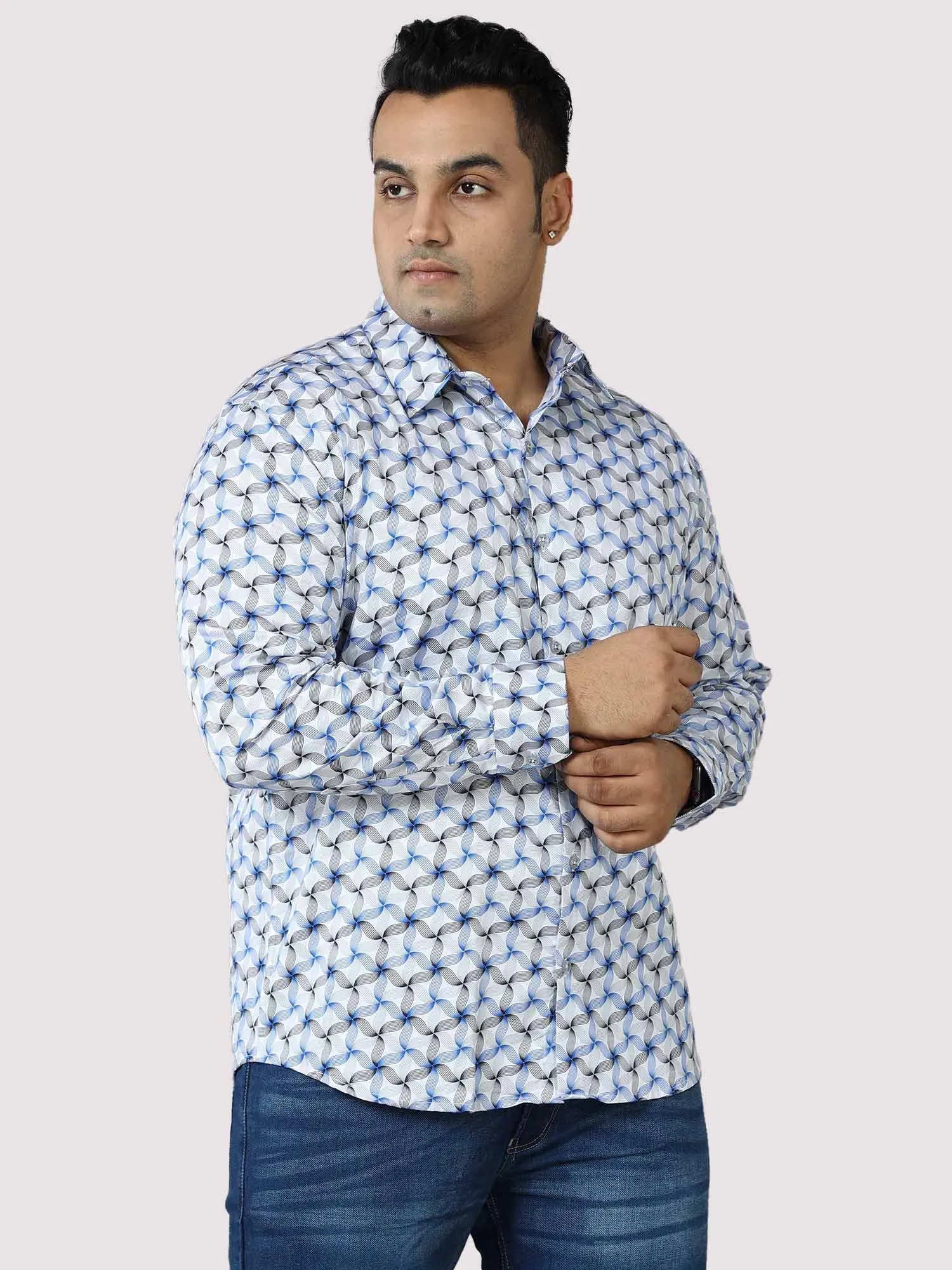 Twisted Flower Printed Cotton Full Shirt Men's Plus Size