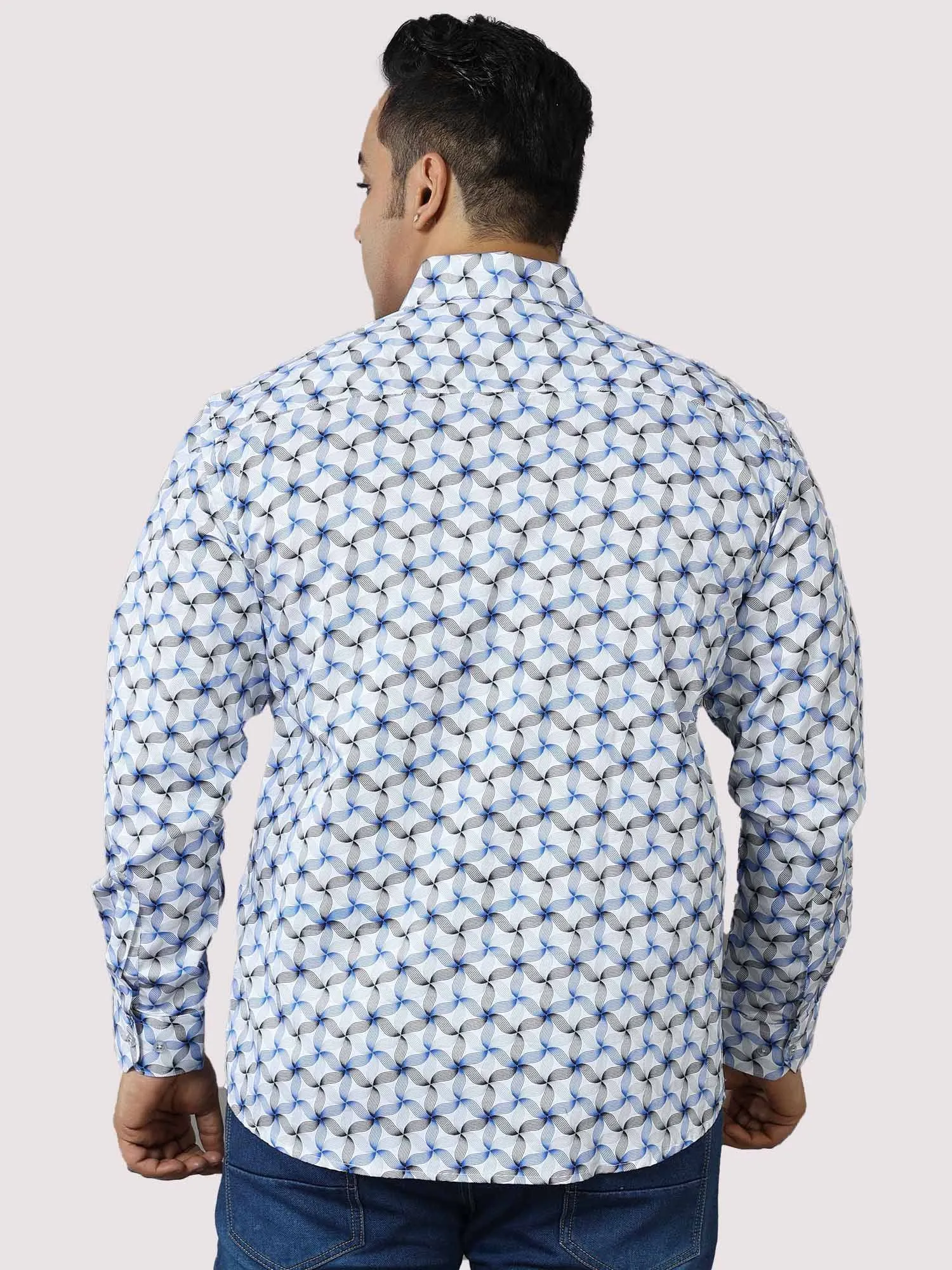 Twisted Flower Printed Cotton Full Shirt Men's Plus Size