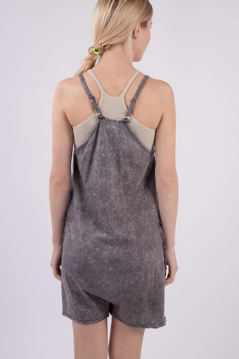 V-Neck Sleeveless Washed Romper