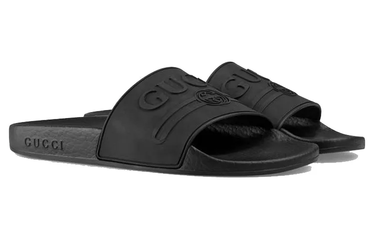 (WMNS) Gucci Logo Rubber Slide 'Black' 525140-JCZ00-1031