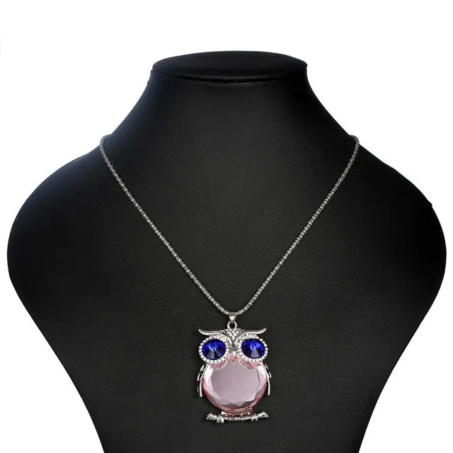 YAAYOO Women Owl Necklace 18 Colors Glass 75cm Long Pendants Chokers Statement Necklaces For Girl Gift Party