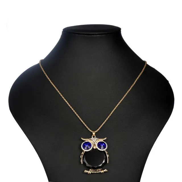 YAAYOO Women Owl Necklace 18 Colors Glass 75cm Long Pendants Chokers Statement Necklaces For Girl Gift Party