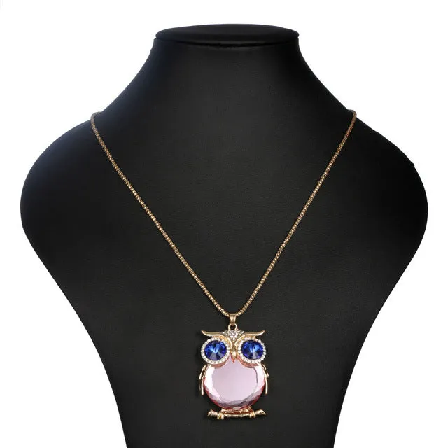 YAAYOO Women Owl Necklace 18 Colors Glass 75cm Long Pendants Chokers Statement Necklaces For Girl Gift Party